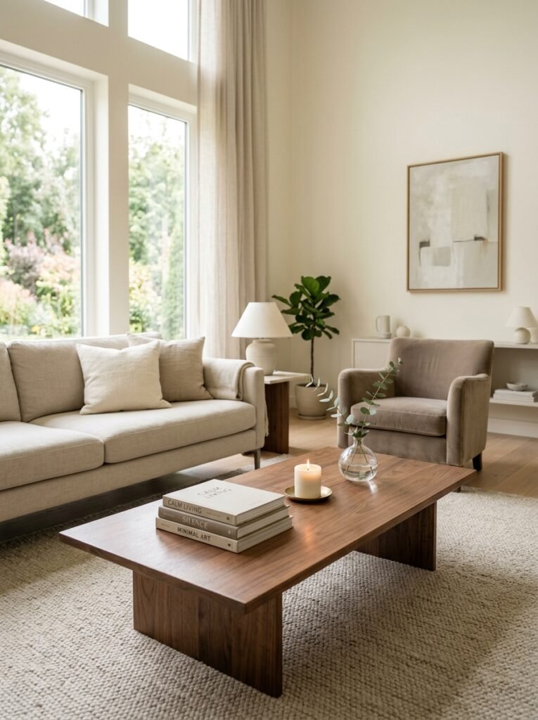 Decluttered and tidy living room shelves for a clean look