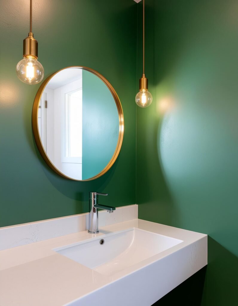 deep color accent wall small bathroom decor