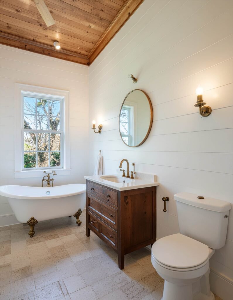 shiplap paneling small bathroom wall decor
