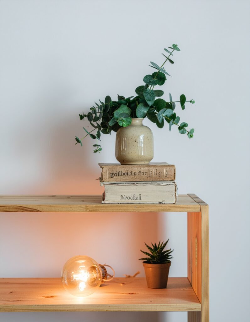 bookshelf styled with small objects