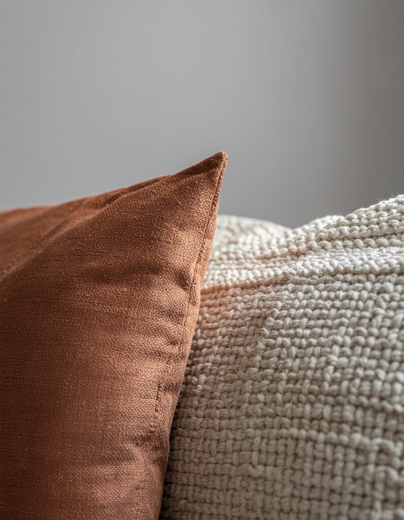  one sofa corner with three plump cushions