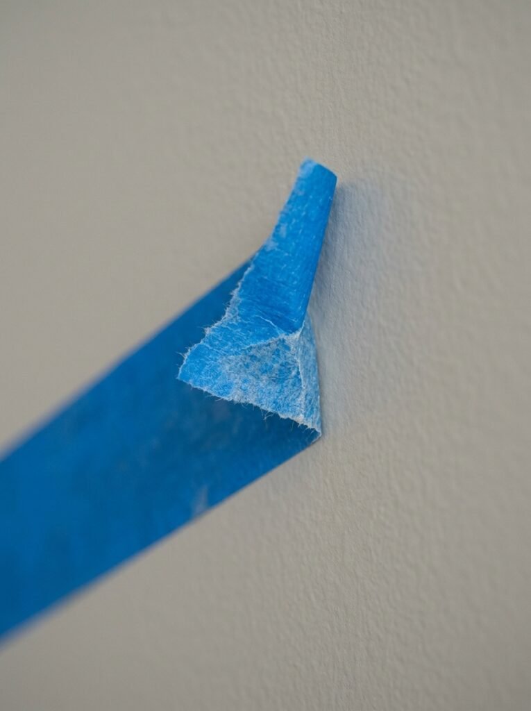 Strip of painter's tape being tested on a wall to check whether the paint will lift