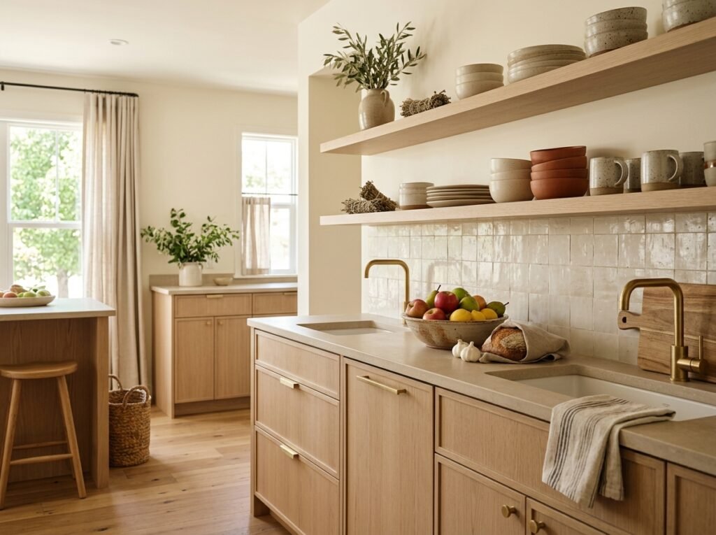 A warm, clearly styled kitchen that reads as one cohesive look